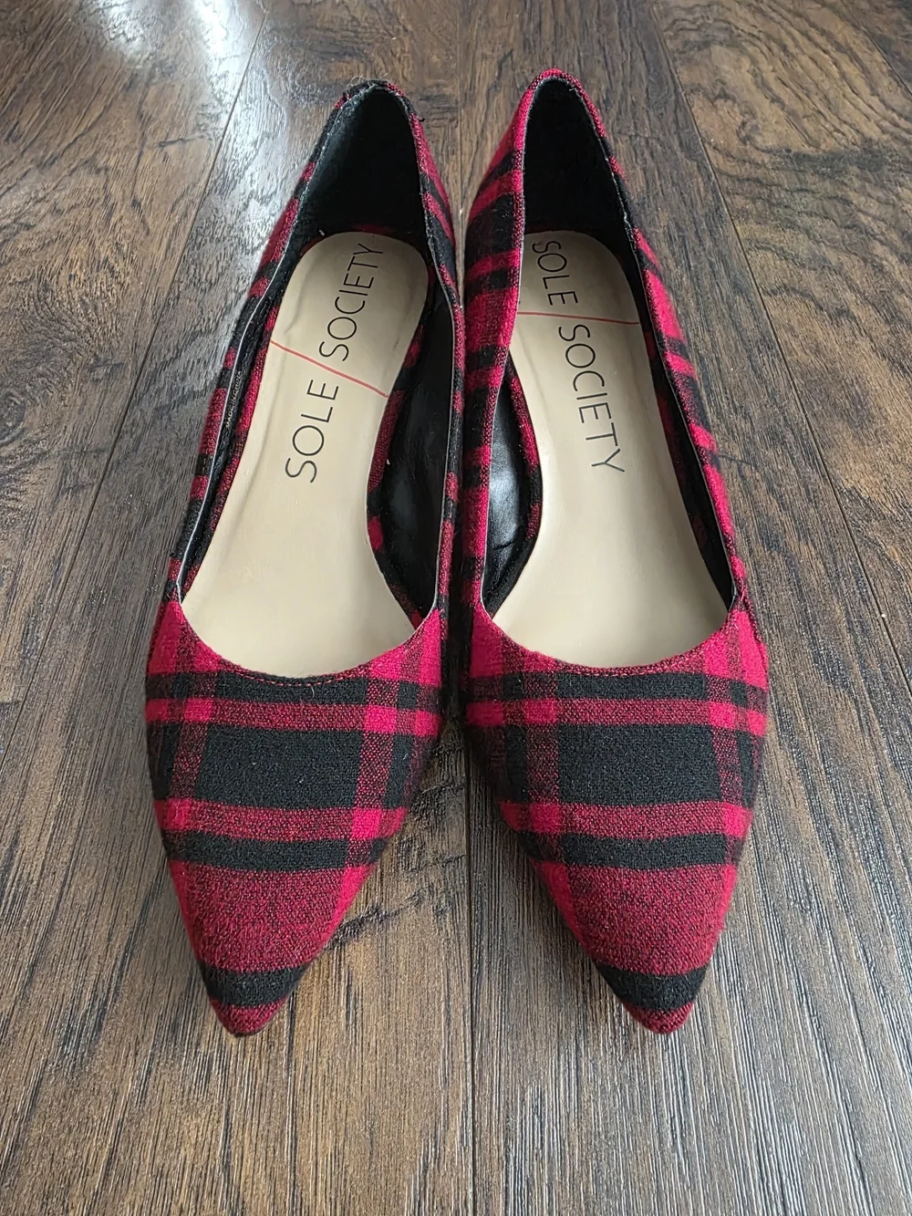 Sole Society Red and Black Plaid Pointed-Toe Heels